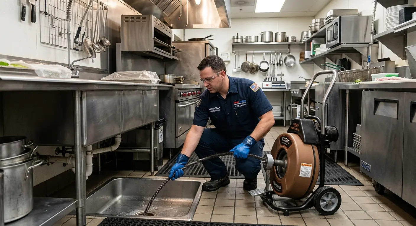 Commercial drain cleaning service in a restaurant kitchen in Farmington